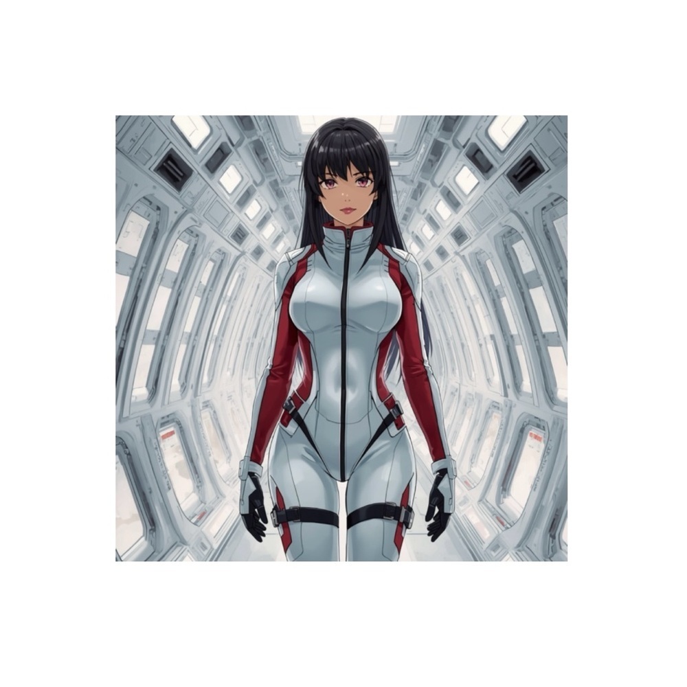 HANDCRAFTED digital art print Stylish Red and White Jumpsuit cosplay wall art - Picture 1 of 10